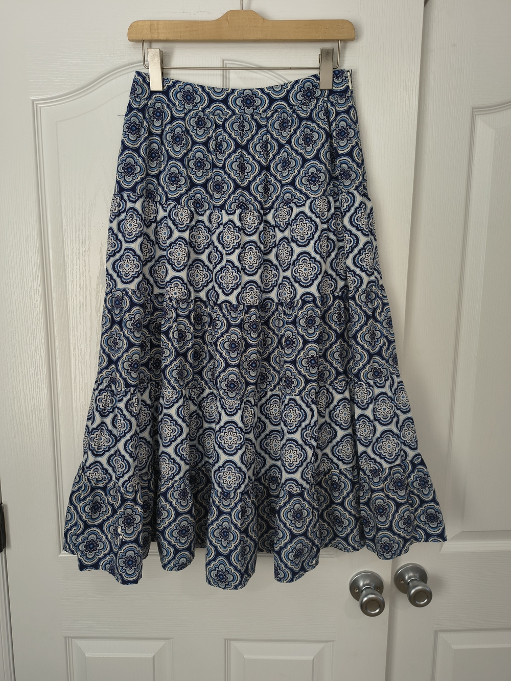 Boden Blue and White Tiered A-Line Skirt
